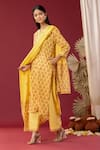 Buy_Abbaran_Yellow Kurta And Palazzo Cotton Cambric Printed Block Notched Set _Online_at_Aza_Fashions