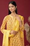 Abbaran_Yellow Kurta And Palazzo Cotton Cambric Printed Block Notched Set _at_Aza_Fashions