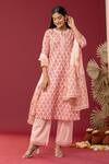 Buy_Abbaran_Pink Kurta And Palazzo Cotton Cambric Printed Block Notched Floral Set _Online_at_Aza_Fashions