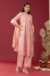 Shop_Abbaran_Pink Kurta And Palazzo Cotton Cambric Printed Block Notched Floral Set _Online_at_Aza_Fashions