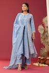 Buy_Abbaran_Blue Kurta And Palazzo Cotton Cambric Printed Block Scallop Neck Set _Online_at_Aza_Fashions