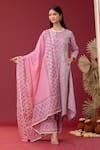 Abbaran_Pink Kurta And Palazzo Cotton Cambric Printed Block Scallop Neck Set _Online_at_Aza_Fashions