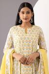 Abbaran_Ivory Kurta And Palazzo - Cotton Cambric Printed Polka Dots Notched Floral Set _at_Aza_Fashions