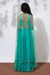 Shop_Mehak Murpana_Blue Net, Crepe Leaf Neck Embellished Cape And Palazzo Set _at_Aza_Fashions