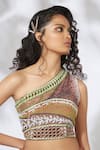 Shop_Mehak Murpana_Brown Crepe Embroidery One Shoulder Layered Lehenga Set_Online_at_Aza_Fashions