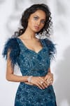 Mehak Murpana_Blue Raw Silk Embroidery Leaf Neck Crop Top And Lehenga Set _Online_at_Aza_Fashions