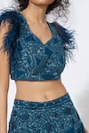 Shop_Mehak Murpana_Blue Raw Silk Embroidery Leaf Neck Crop Top And Lehenga Set _Online_at_Aza_Fashions