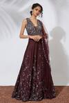 Shop_Mehak Murpana_Maroon Raw Silk Embroidery V Neck Lehenga Set _at_Aza_Fashions