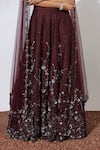 Shop_Mehak Murpana_Maroon Raw Silk Embroidery V Neck Lehenga Set _Online_at_Aza_Fashions