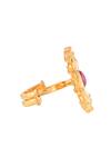 Zeeya Luxury Jewellery_Gold Plated Moissanite Polki With Swarovski Pearls And Floral Embellished Ring_Online_at_Aza_Fashions