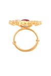Buy_Zeeya Luxury Jewellery_Gold Plated Moissanite Polki With Swarovski Pearls And Floral Embellished Ring_Online_at_Aza_Fashions