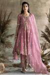 Buy_Rachit Khanna_Pink Silk, Organza Round Embroidered Anarkali Set _at_Aza_Fashions