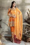 Buy_Rachit Khanna_Orange Silk Leaf Neck Embroidered Short Kurta Set  _at_Aza_Fashions