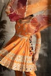 Shop_Rachit Khanna_Orange Silk Leaf Neck Embroidered Short Kurta Set  _at_Aza_Fashions