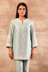 Shop_Sana Barreja_Blue Chanderi Silk Round Kurta Set _Online_at_Aza_Fashions