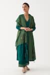 Shop_Rhua_Green Dupatta Tissue Chanderi, Kurta Habutai Silk, Pant Zoya Embroidered Set _at_Aza_Fashions