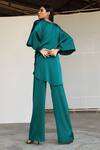 Shop_ZWAAN_Green Armani Satin V Neck Draped Top And Pant Set  _at_Aza_Fashions