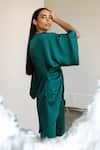 Buy_ZWAAN_Green Armani Satin V Neck Draped Top And Pant Set  _Online_at_Aza_Fashions