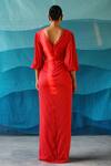 Shop_Zwaan_Red Satin V Neck Pleated Gown For Women_at_Aza_Fashions