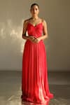 Buy_ZWAAN_Red Georgette Sweetheart Neck Strappy Gown  _at_Aza_Fashions