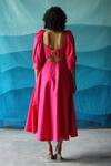 Shop_Zwaan_Pink Cotton Satin Sweetheart Neck Puff Sleeves Dress_at_Aza_Fashions