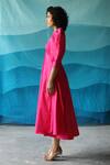 Shop_Zwaan_Pink Cotton Satin Sweetheart Neck Puff Sleeves Dress_Online_at_Aza_Fashions