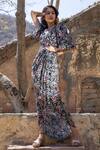 Buy Pasha India Black Linen Floral Print Round Dress at Aza Fashions Buy_Pasha India_Black Linen Floral Print Round Dress_at_Aza_Fashions