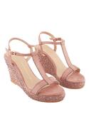 Blush pink genuine leather sole hand embroidered wedges