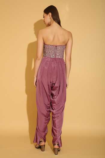 Mirror Work Peplum Low Crotch Dhoti Jumpsuit