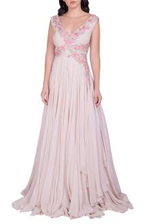 Buy Embroidered Yoke Gown With Attached Drape By Julie At Aza Fashions