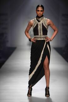 Buy Black Draped Tulip Skirt By Malini Ramani At Aza Fashions