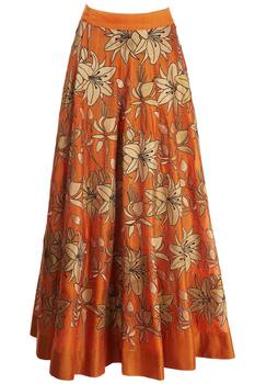 Buy Orange skirt with gold tissue applique by Taika by Poonam Bhagat at ...