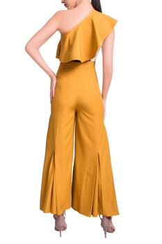 Buy Mustard yellow one shoulder jumpsuit by Anome at Aza Fashions
