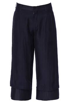 Blue cropped chanderi and silk linen trousers 