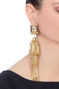 Gold polished & epoxy crystal earrings 
