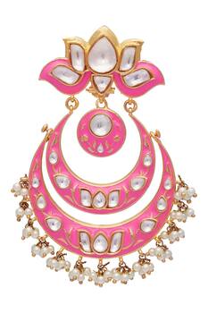 Pink embellished chaandbali earrings