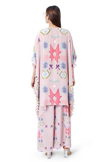 Basri Pink Colour Printed Crepe Embroidered Short Kaftan with Palazzo main image 0