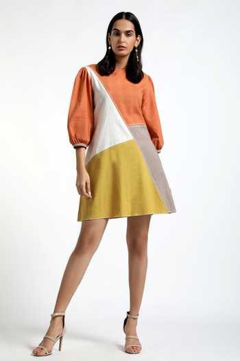 Buy Madder Much Multi Color Rosa Cotton Colorblock Dress Online | Aza