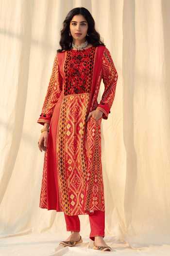 Onion Pink Pashmina Kurta Jacket Set With Thread Resham Work