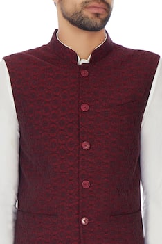 Maroon embroidered nehru jacket
