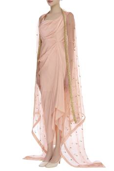 Draped tunic with embroidered cape