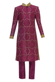 Sequin embroidered sherwani with pants & short kurta