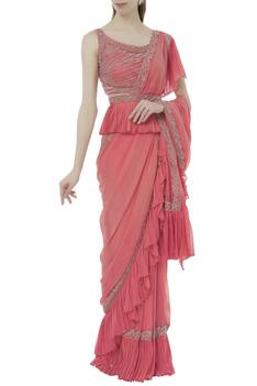 Pre-draped Embellished Saree Set