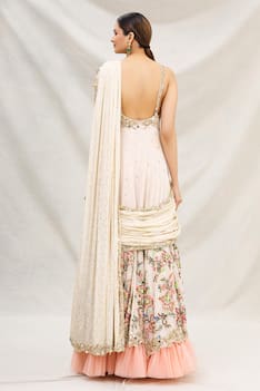 Embroidered Layered Saree Gown