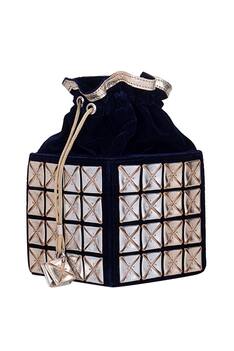 Velvet Embroidered Cube Bucket Bag