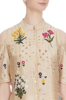 Sand beige floral embroidered kurta