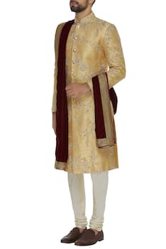 Embroidered sherwani with velvet stole
