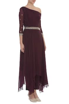 One Shoulder Sequin Embroidered Kurta With Pants