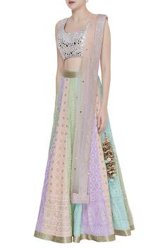 Mirror Embroidered blouse with panelled lehenga set