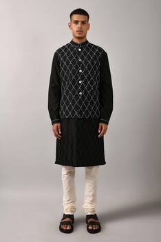 Embroidered Checkered Nehru Jacket